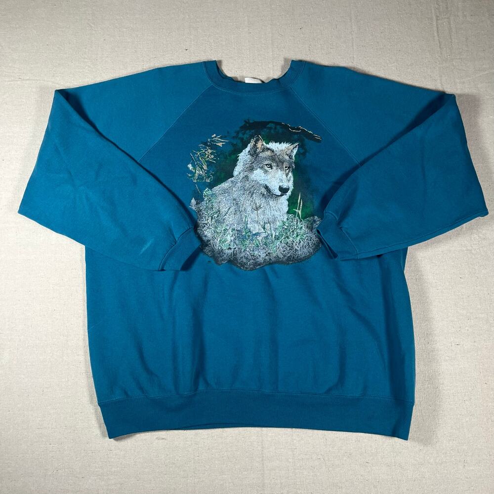 Vintage made in U.S.A. Graphic Wolf Sweatshirt Size XL 90's Nature